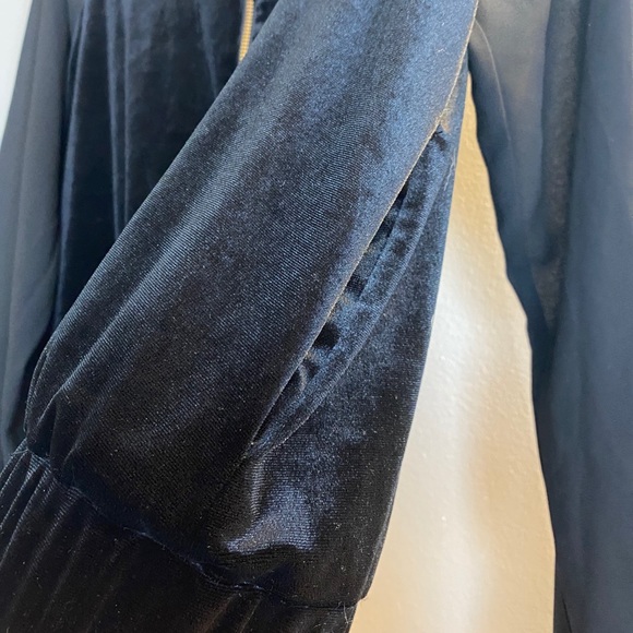 Gianni Bini Velvet Bomber Jacket Sheer Sleeves - Picture 3 of 5